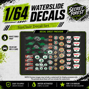 1:64 Scale Sinclair Livery Waterslide Decal Set White Toner Printed Fits Most